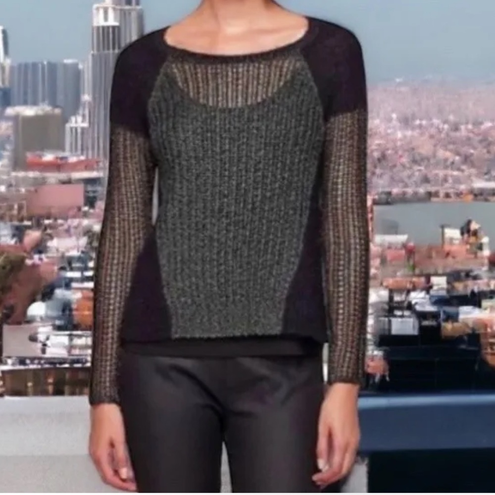 $298 Eileen Fisher Mohair Metallic Top Medium 10 12 Tarnished Open Work Shimmer